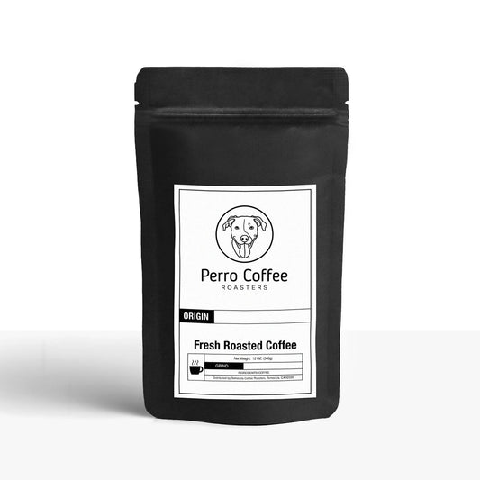 12-pack Perro Coffee single serve coffee capsules with label shown on the packaging bag.