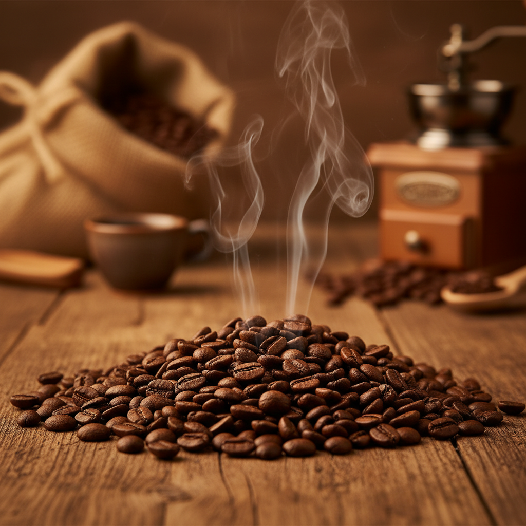 Fresh roasted coffee beans from Perro Coffee Flavored Coffees Sample Pack, showcasing a variety of aromatic coffee beans.